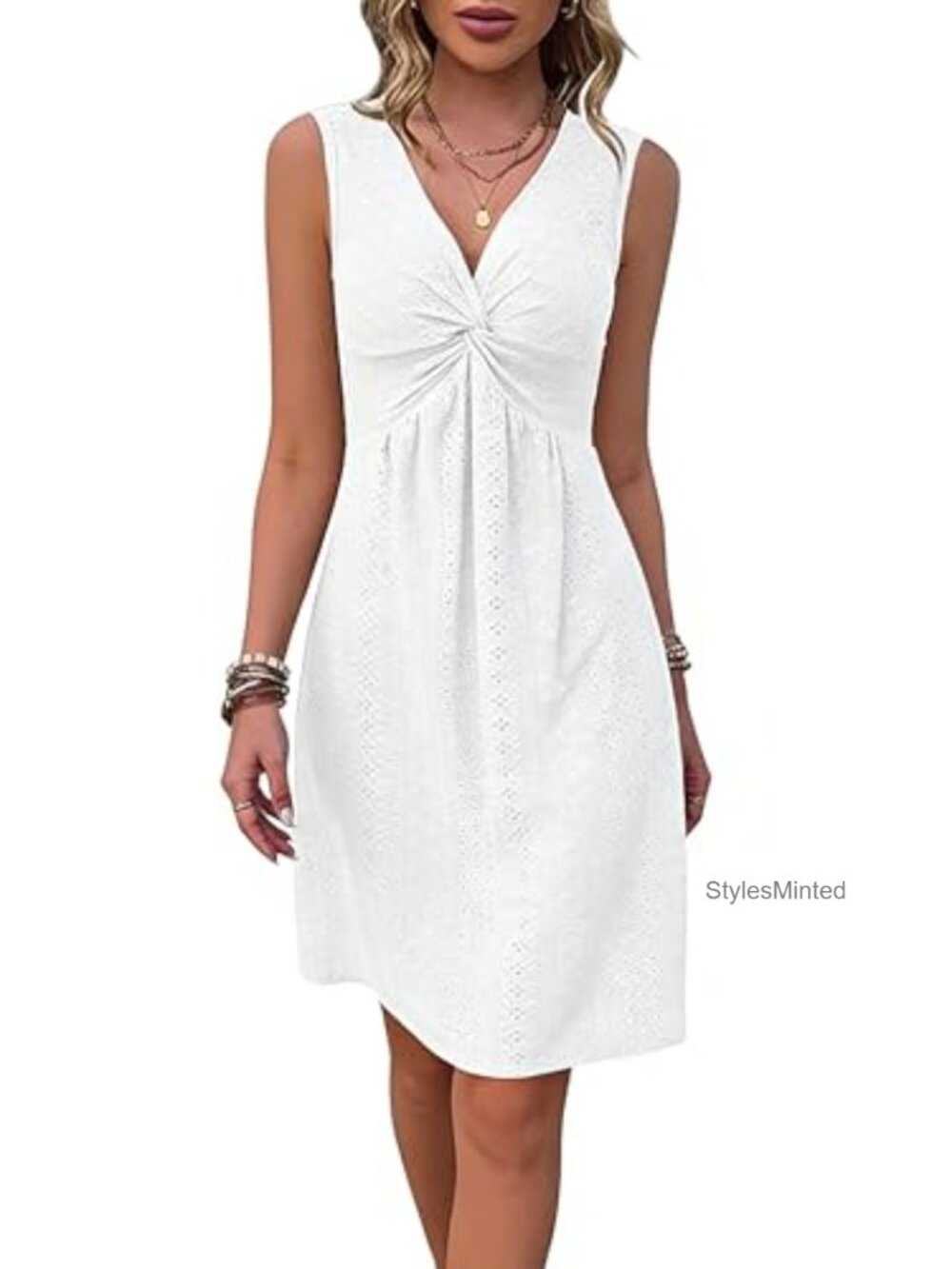 Women's Boho Floral Twist Front Mini Sundress Sleeveless Bodycon Casual - Picture 5 of 6